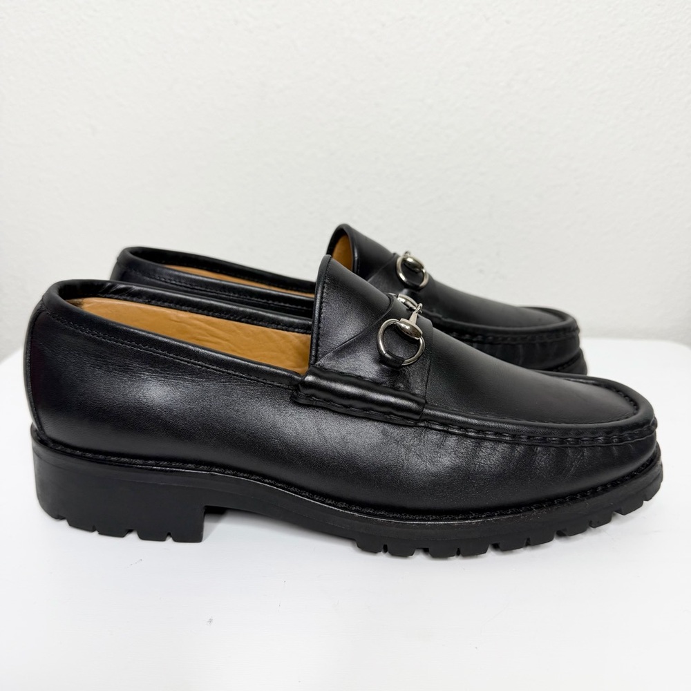 Gucci Black Leather Loafers with Silver Detail